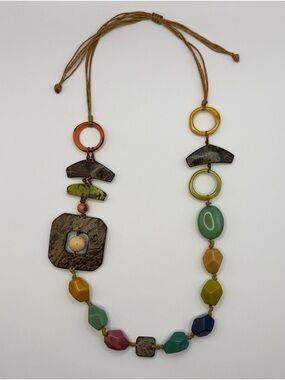 Colorful Multi-Bead Women’s Necklace - Green, Yellow, Pink, Blue